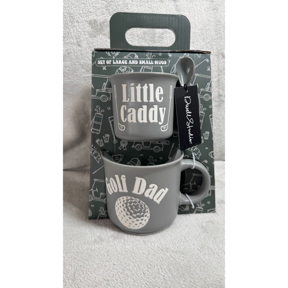 Dwell Studio NEW 2 Piece Mug Set Little Caddy/Golf Dad Gray Stoneware Ceramic